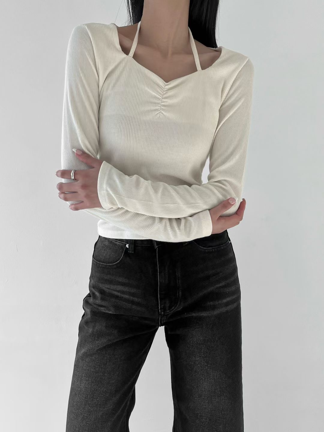 VERRER BUTTER東大門實拍女裝新款熱賣26春夏長袖T恤褶皺VERRER BUTTER長袖T恤