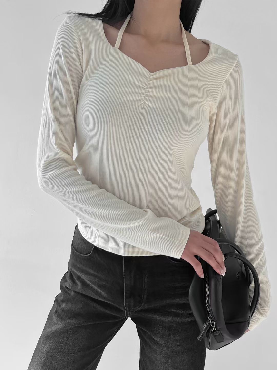 VERRER BUTTER東大門實拍女裝新款熱賣26春夏長袖T恤褶皺VERRER BUTTER長袖T恤圖色1