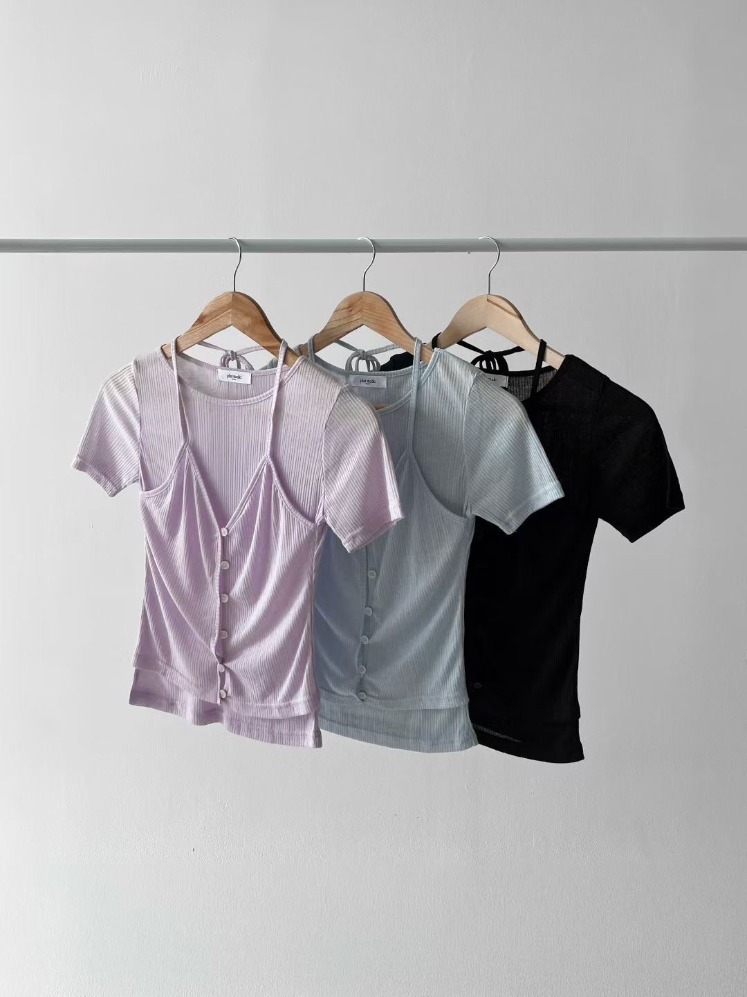 VERRER BUTTER韓國代購女士新品職業人氣時尚26春夏T恤假兩件VERRER BUTTERT恤圖色3左三色