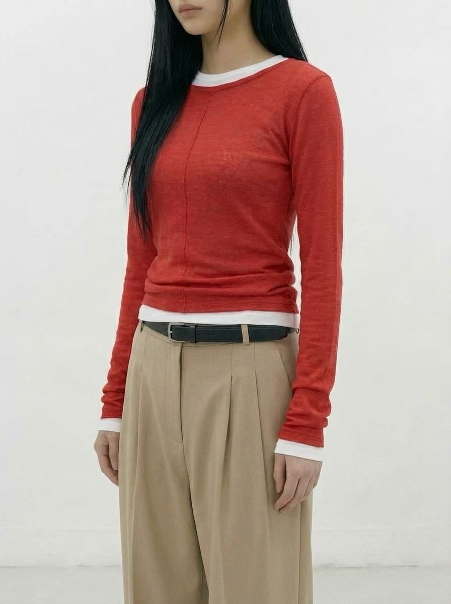 VERRER BUTTER韓國直郵女士新款熱賣長袖T恤不含內搭褶裥VERRER BUTTER長袖T恤圖色1