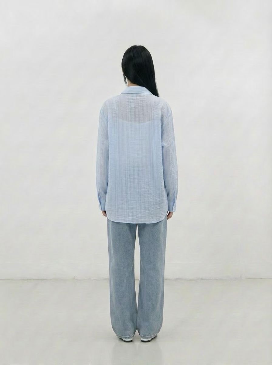 VERRER BUTTER韓國代購女士新品真品襯衫蕾絲衫不含內搭透明條紋VERRER BUTTER襯衫/蕾絲衫