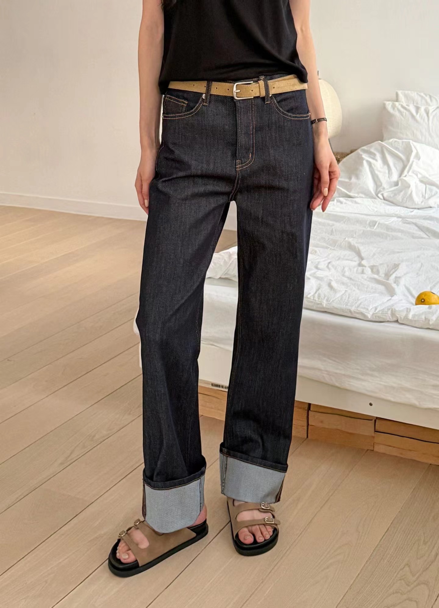 PI2韓國東大門直郵女裝新款職業26春夏時尚牛仔褲不含腰帶Pi2牛仔褲圖色1