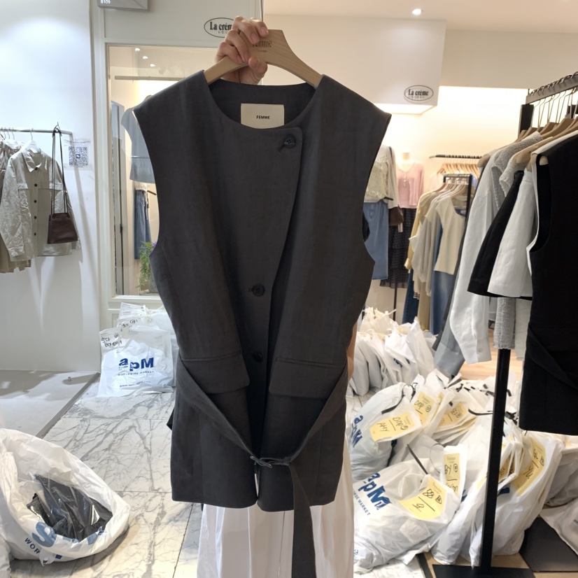 LA MAGIE FEMME韓國東大門代購女裝新款時尚馬甲含腰帶Lamagie Femme馬甲圖色1