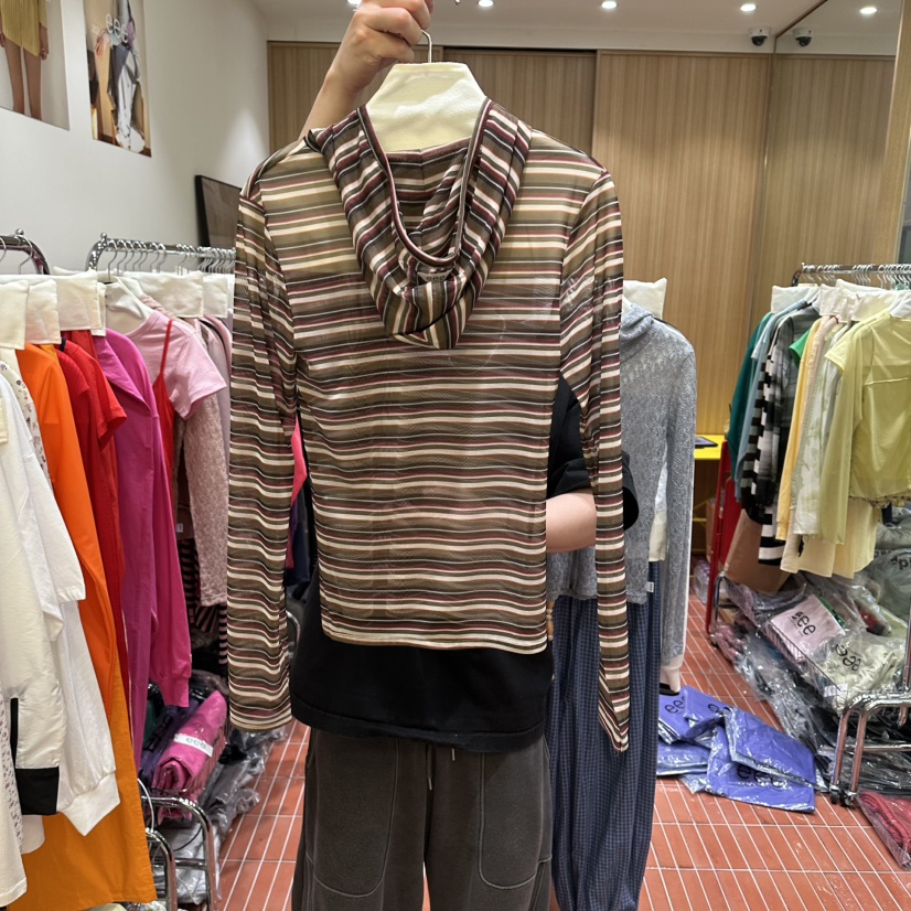 EEE韓國直郵實拍女士新款時尚26春夏推薦長袖T恤連帽衫透視EEE長袖T恤