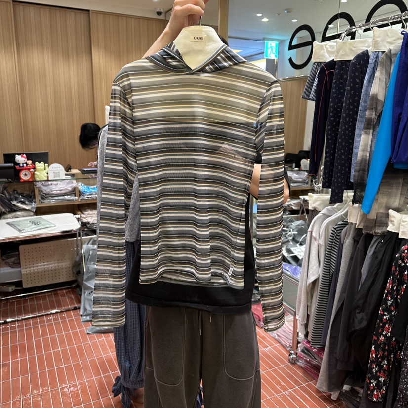 EEE韓國直郵實拍女士新款時尚26春夏推薦長袖T恤連帽衫透視EEE長袖T恤圖色1