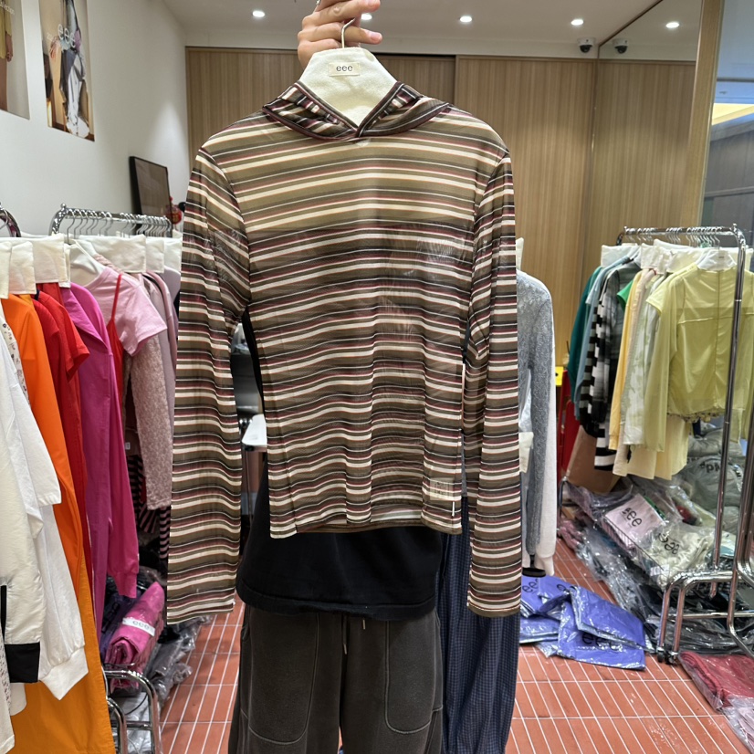 EEE韓國直郵實拍女士新款時尚26春夏推薦長袖T恤連帽衫透視EEE長袖T恤圖色2