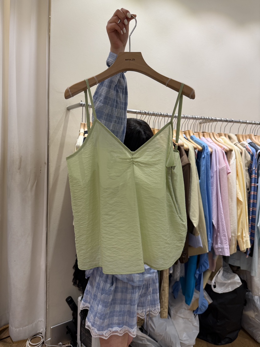 AUVERFIT韓國代購女裝新品推薦熱賣職業吊帶背心歐根紗褶裥AUVERFIT吊帶/背心圖色1