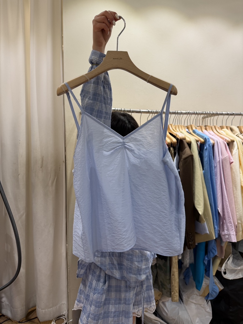 AUVERFIT韓國代購女裝新品推薦熱賣職業吊帶背心歐根紗褶裥AUVERFIT吊帶/背心圖色4