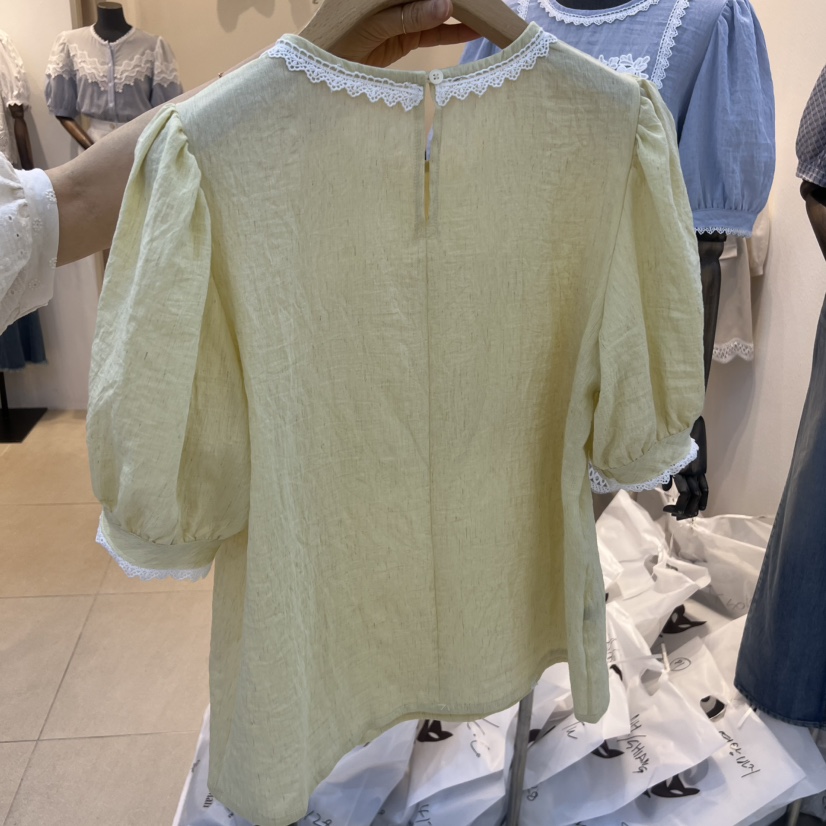 2nd B-S韓國直郵女士新品26春夏時尚休閑襯衫蕾絲衫刺繡2nd B-S襯衫/蕾絲衫