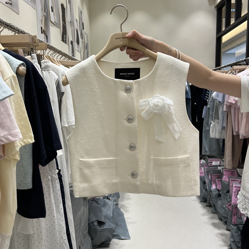 MARIE MARIE韓國東大門直郵女士新品26春夏熱賣馬甲含胸花MARIE MARIE馬甲圖色1