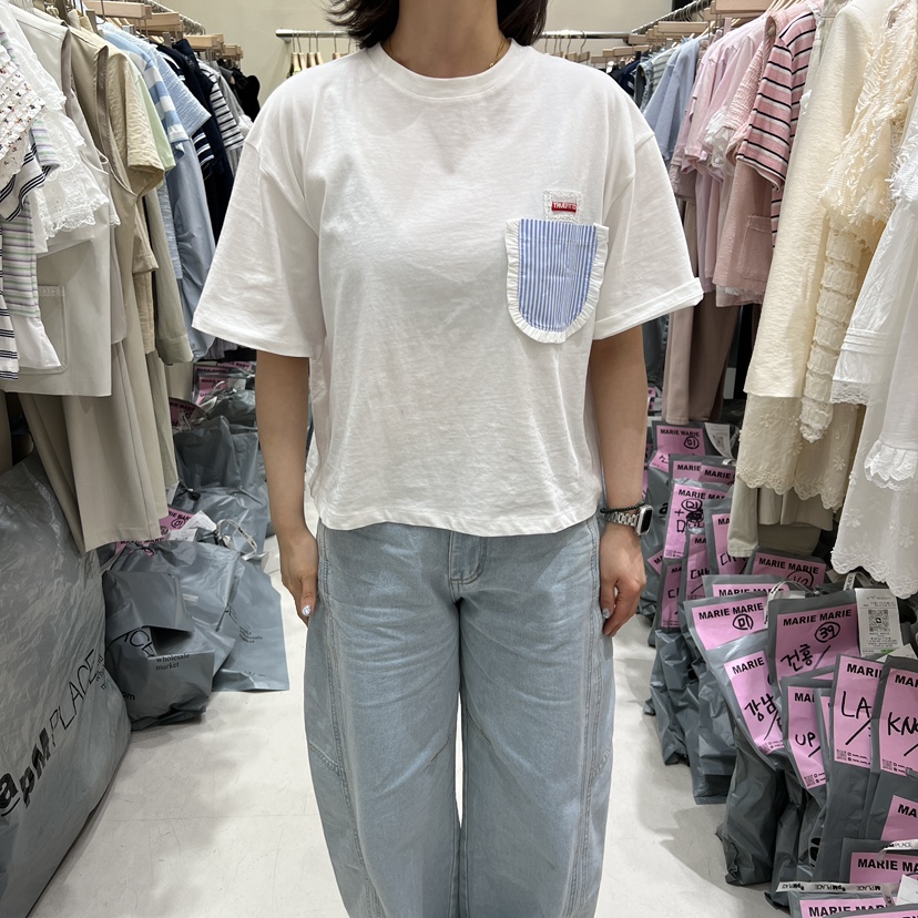 MARIE MARIE韓國東大門直郵女裝新款推薦職業T恤口袋條紋MARIE MARIET恤圖色2