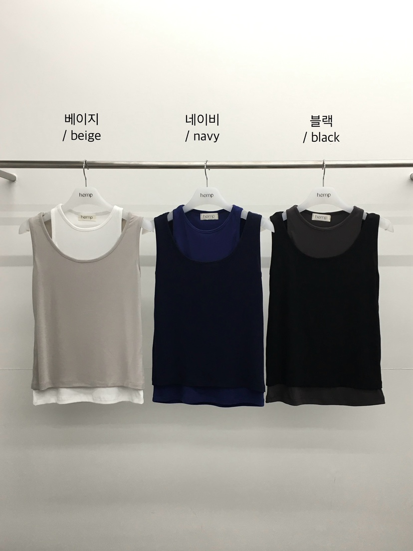 HEMP-P韓國直郵女裝新品熱賣休閑時尚吊帶背心假兩件撞色hemp吊帶/背心