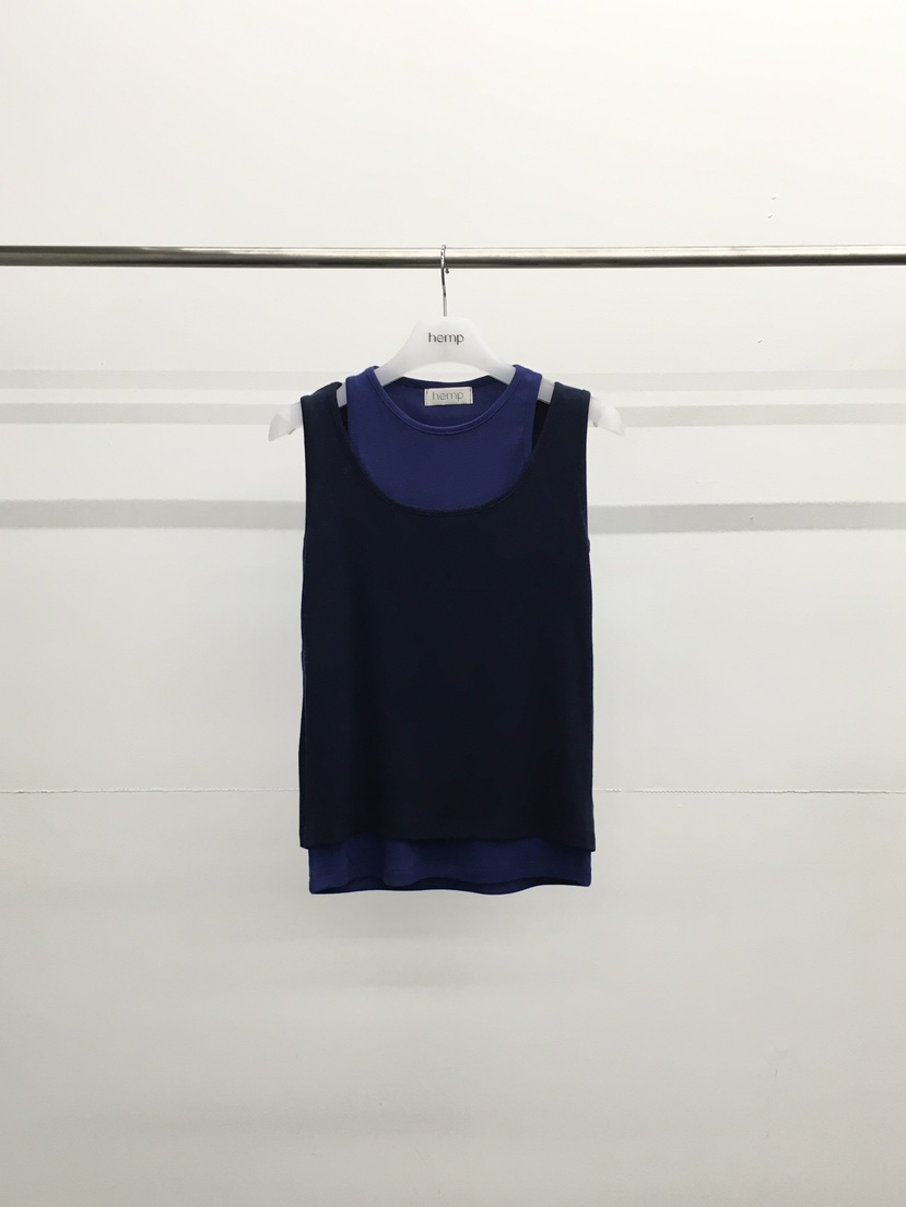 HEMP-P韓國直郵女裝新品熱賣休閑時尚吊帶背心假兩件撞色hemp吊帶/背心圖色2深藍色