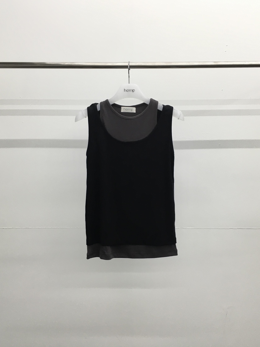 HEMP-P韓國直郵女裝新品熱賣休閑時尚吊帶背心假兩件撞色hemp吊帶/背心圖色3黑色