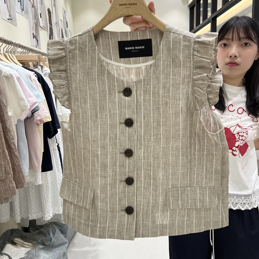 MARIE MARIE韓國直郵實拍女裝新款26春夏熱賣馬甲亞麻布MARIE MARIE馬甲圖色1