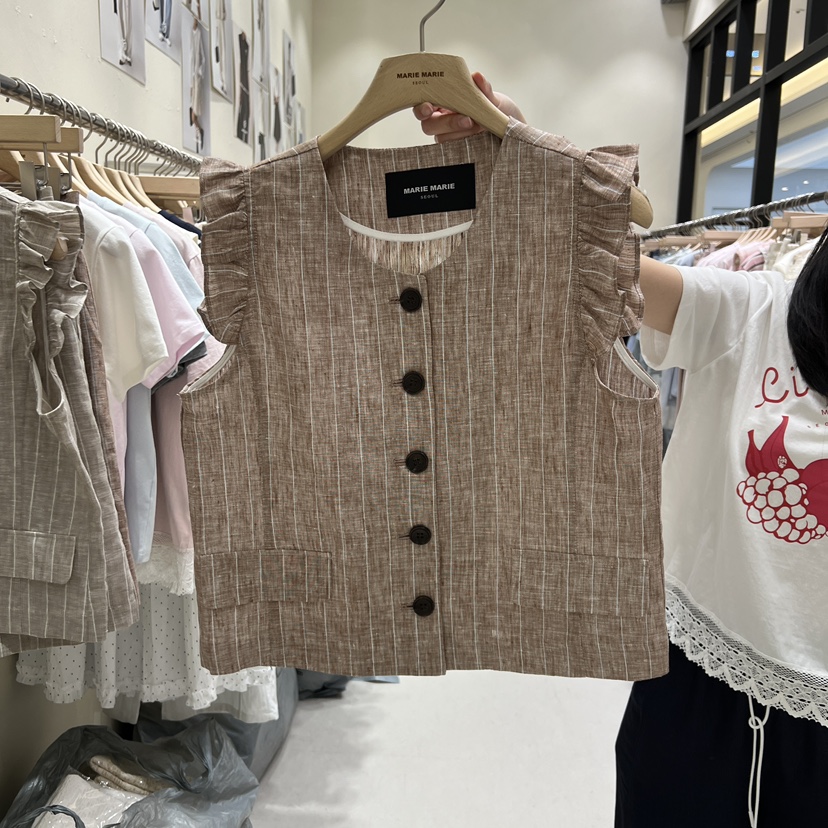 MARIE MARIE韓國直郵實拍女裝新款26春夏熱賣馬甲亞麻布MARIE MARIE馬甲圖色2