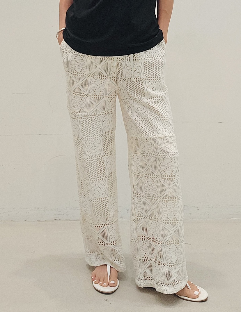 NEOUL韓國東大門直郵女士新品26春夏人氣職業休閑褲鉤針編織NEOUL/ahin雙領標簽休閑褲圖色1