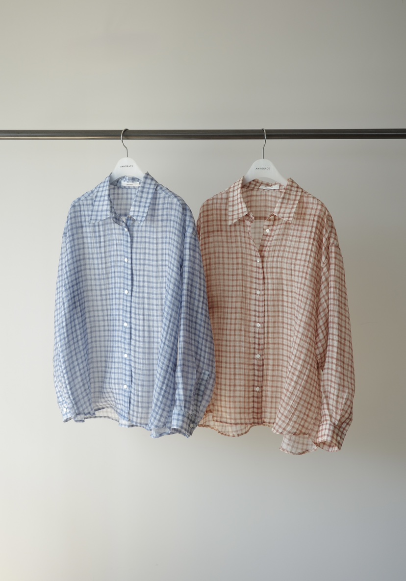 AMY GRACE-A韓國代購女裝新品人氣襯衫蕾絲衫不含內搭格子AMY GRACE-A襯衫/蕾絲衫