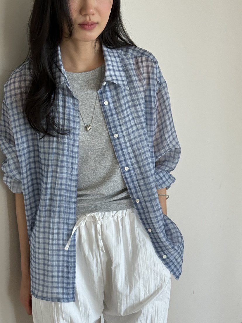 AMY GRACE-A韓國代購女裝新品人氣襯衫蕾絲衫不含內搭格子AMY GRACE-A襯衫/蕾絲衫