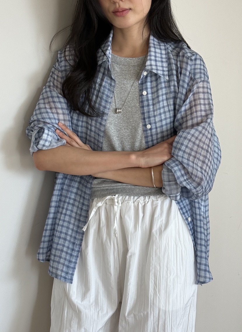 AMY GRACE-A韓國代購女裝新品人氣襯衫蕾絲衫不含內搭格子AMY GRACE-A襯衫/蕾絲衫