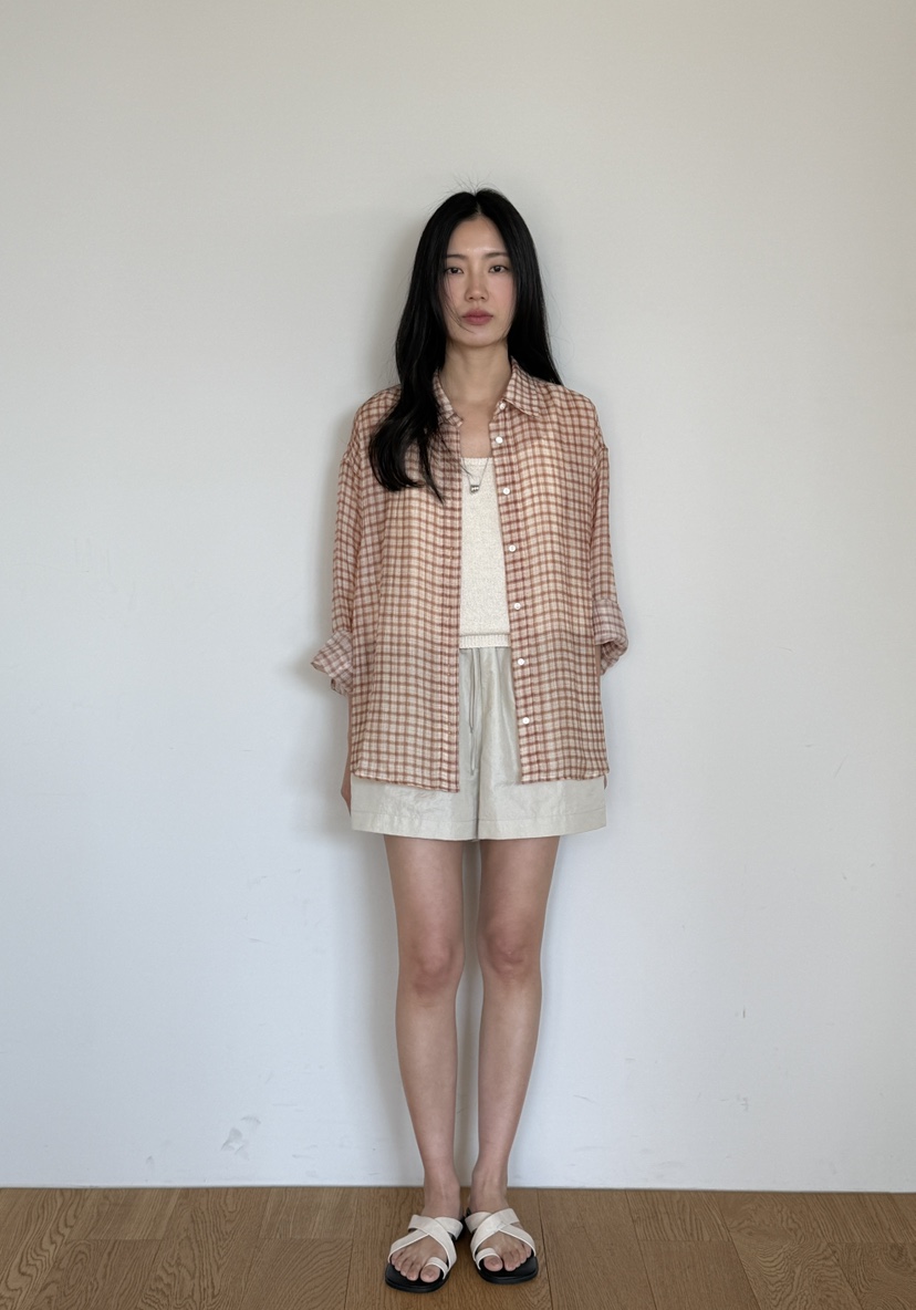 AMY GRACE-A韓國代購女裝新品人氣襯衫蕾絲衫不含內搭格子AMY GRACE-A襯衫/蕾絲衫