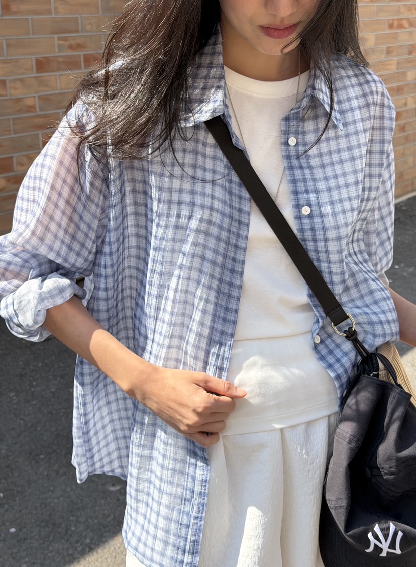 AMY GRACE-A韓國代購女裝新品人氣襯衫蕾絲衫不含內搭格子AMY GRACE-A襯衫/蕾絲衫