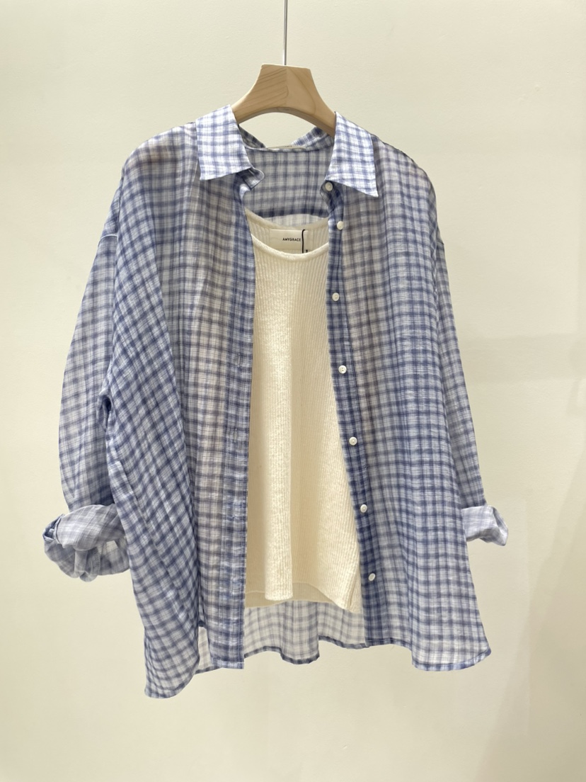 AMY GRACE-A韓國代購女裝新品人氣襯衫蕾絲衫不含內搭格子AMY GRACE-A襯衫/蕾絲衫圖色2