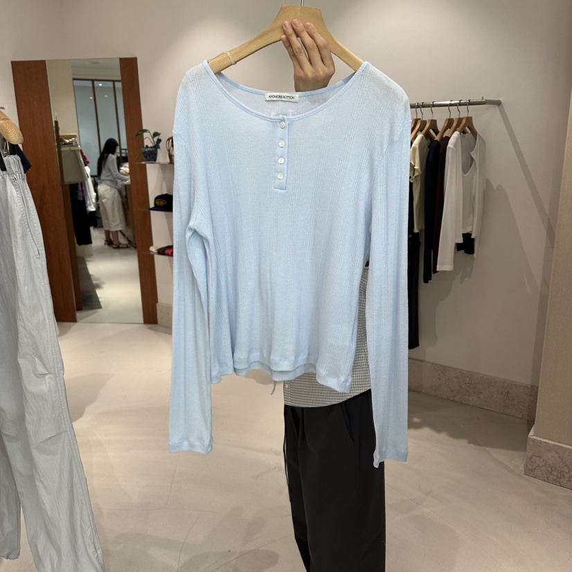 ANDMORE BUTTON韓國代購女裝新款推薦休閑26春夏長袖T恤ANDMORE BUTTON長袖T恤圖色3