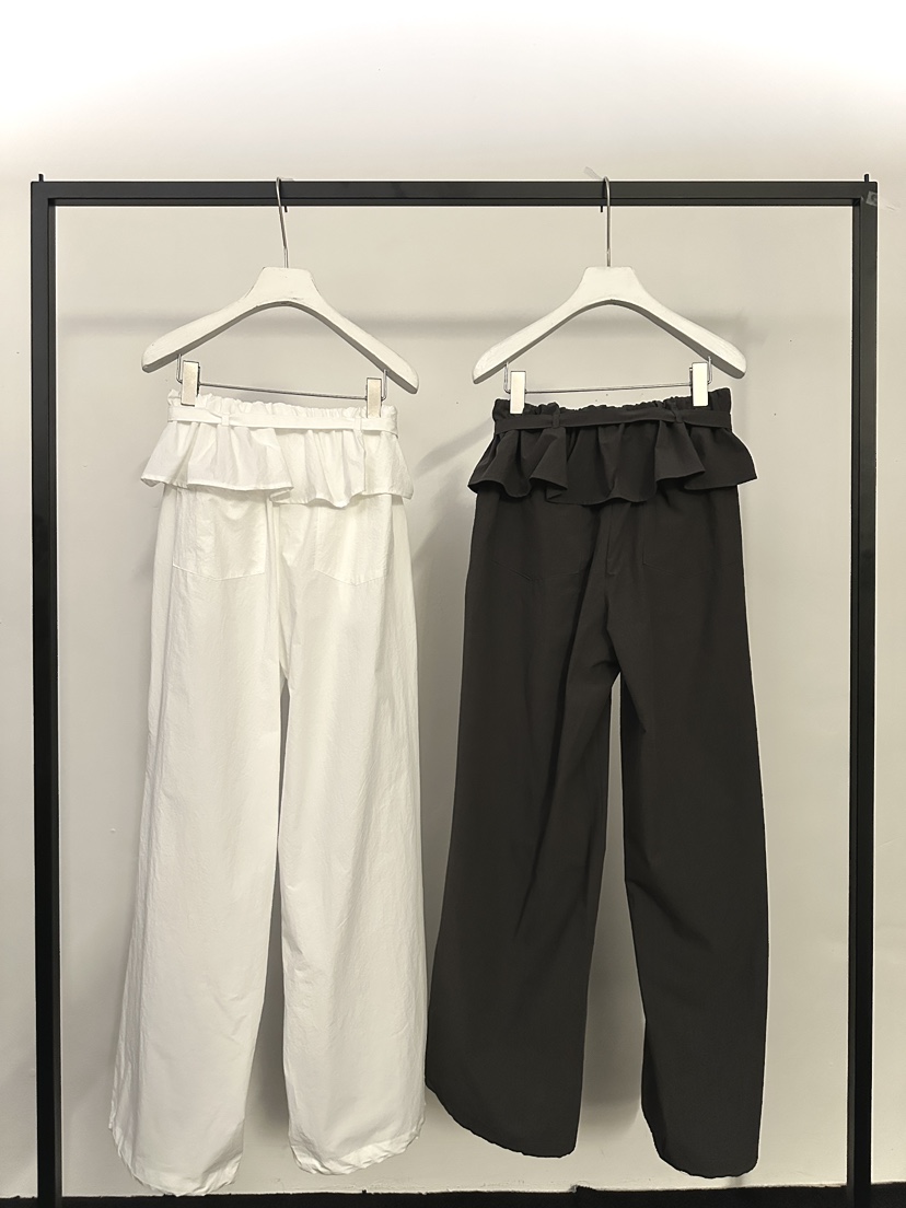 VISUAL SPACE/PAGE92/FLEISCHER韓國直郵實拍女裝新品推薦休閑褲荷葉邊腰帶VISUAL SPACE/PAGE92/FLEISCHER休閑褲