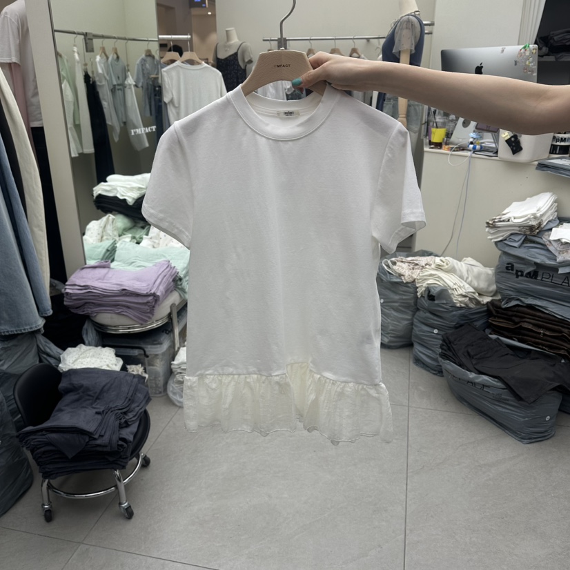 I MFACT韓國東大門直郵女裝新款職業人氣休閑26春夏T恤褶皺I MFACTT恤圖色1