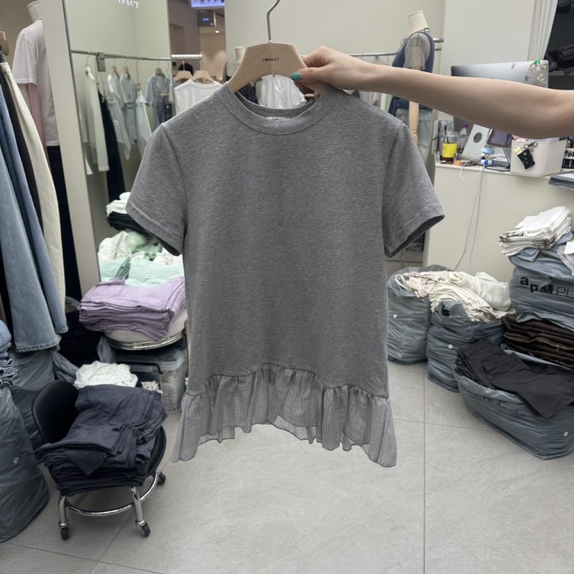 I MFACT韓國東大門直郵女裝新款職業人氣休閑26春夏T恤褶皺I MFACTT恤圖色2