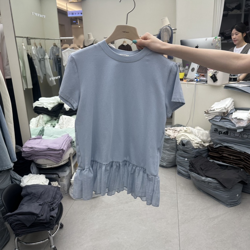 I MFACT韓國東大門直郵女裝新款職業人氣休閑26春夏T恤褶皺I MFACTT恤圖色3