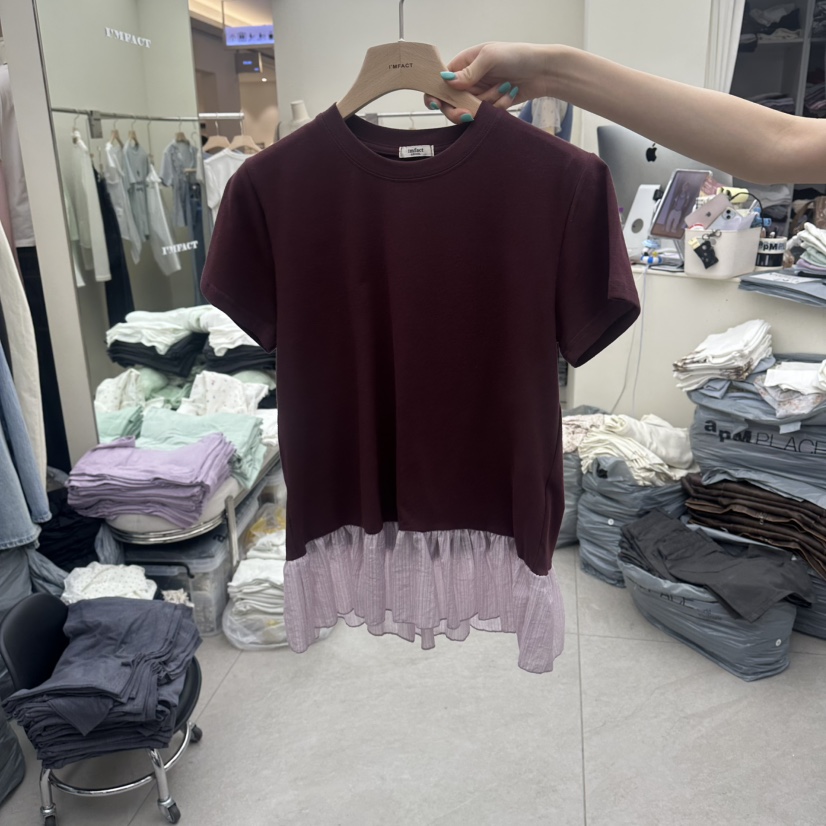 I MFACT韓國東大門直郵女裝新款職業人氣休閑26春夏T恤褶皺I MFACTT恤圖色4