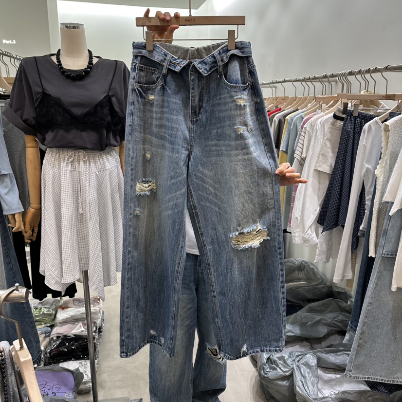 PART3韓國東大門直郵女士新品時尚職業人氣休閑牛仔褲破洞Part.3牛仔褲圖色1