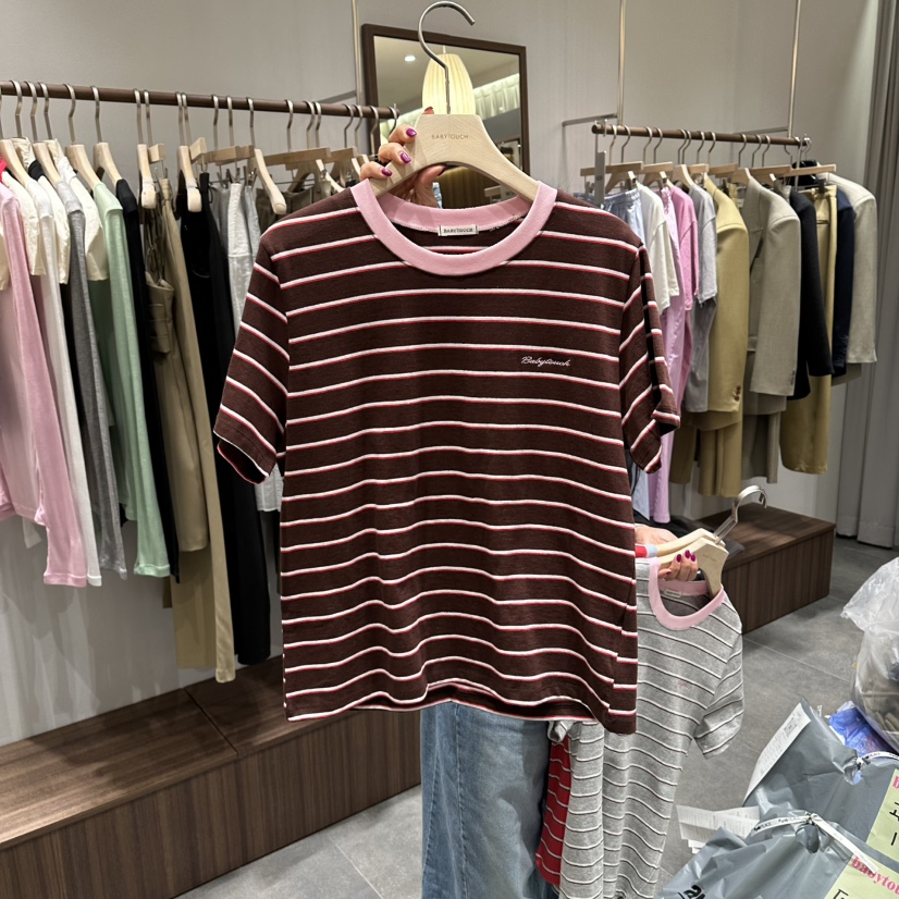BABYTOUCH韓國直郵實拍女士新款26春夏人氣熱賣時尚T恤條紋BABYTOUCHT恤圖色1