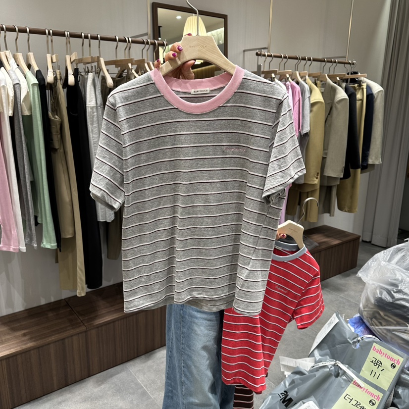 BABYTOUCH韓國直郵實拍女士新款26春夏人氣熱賣時尚T恤條紋BABYTOUCHT恤圖色2