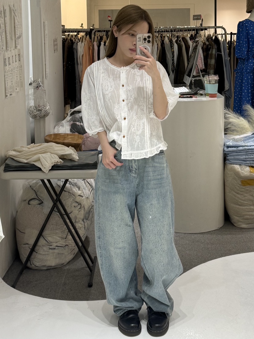 FABRIC韓國東大門直郵女裝新款人氣熱賣休閑時尚襯衫蕾絲衫FABRIC襯衫/蕾絲衫