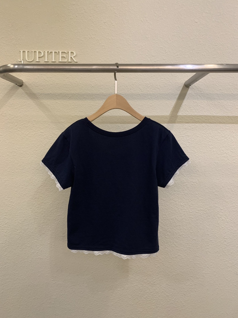 JUPITER韓國東大門直郵女裝新品人氣推薦26春夏T恤U領蕾絲JUPITERT恤圖色2深藍色