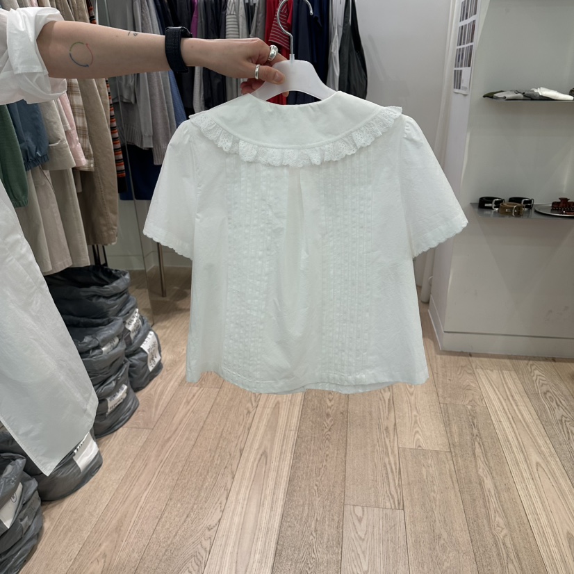 REIRAI韓國東大門代購女裝新品職業26春夏襯衫蕾絲衫蕾絲褶裥Reirai襯衫/蕾絲衫