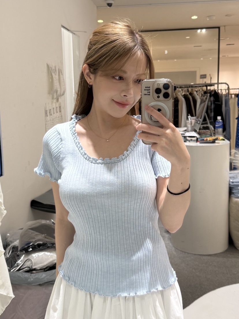 FABRIC韓國直郵實拍女士新款熱賣休閑26春夏時尚針織衫褶皺FABRIC針織衫