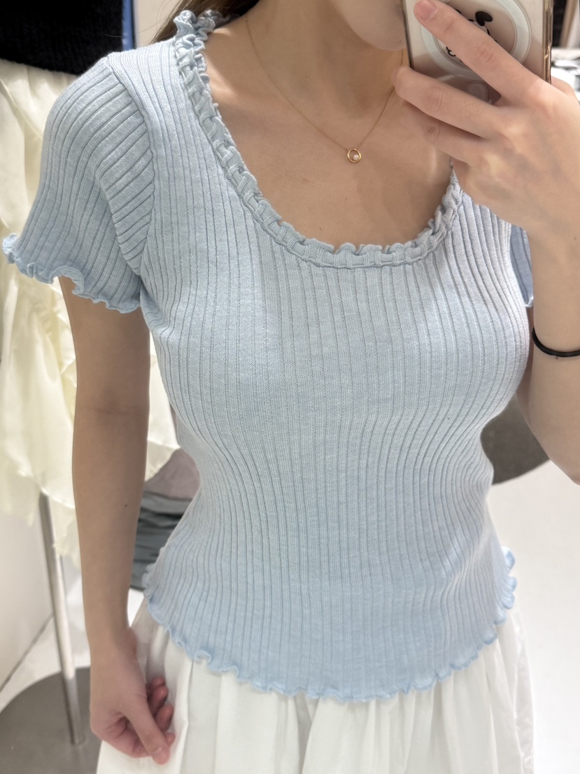 FABRIC韓國直郵實拍女士新款熱賣休閑26春夏時尚針織衫褶皺FABRIC針織衫