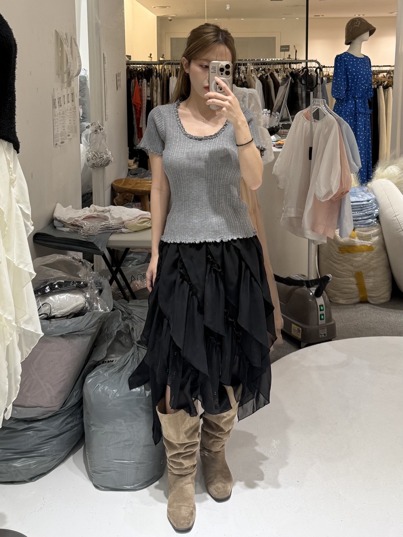 FABRIC韓國直郵實拍女士新款熱賣休閑26春夏時尚針織衫褶皺FABRIC針織衫