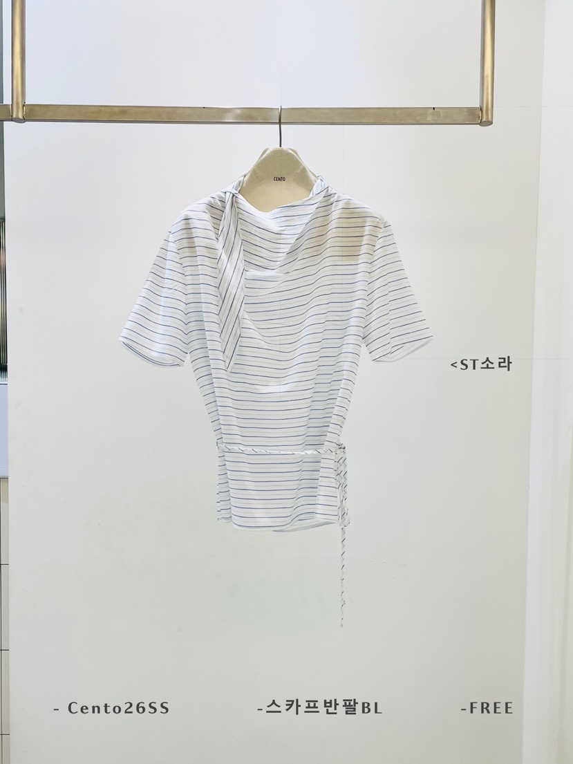 CENTO韓國直郵女裝新款人氣26春夏時尚職業襯衫蕾絲衫圍巾CENTO襯衫/蕾絲衫圖色4藍色條紋