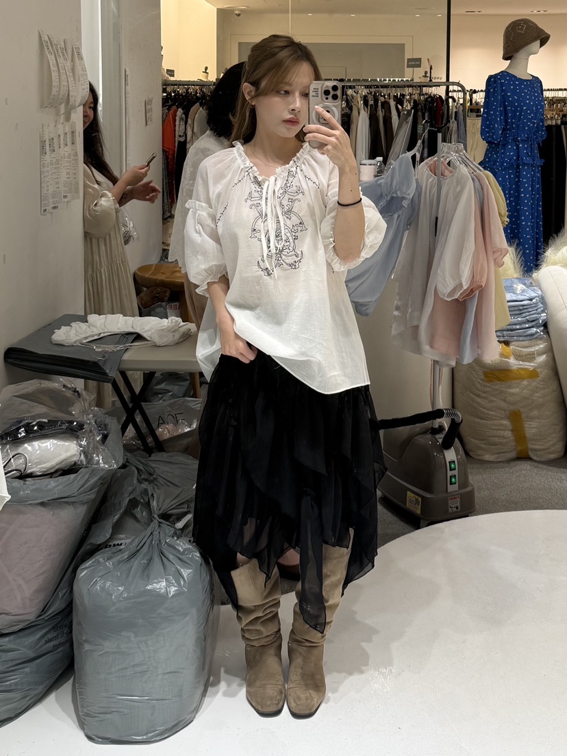 FABRIC韓國東大門直郵女裝新款26春夏休閑襯衫蕾絲衫刺繡FABRIC襯衫/蕾絲衫