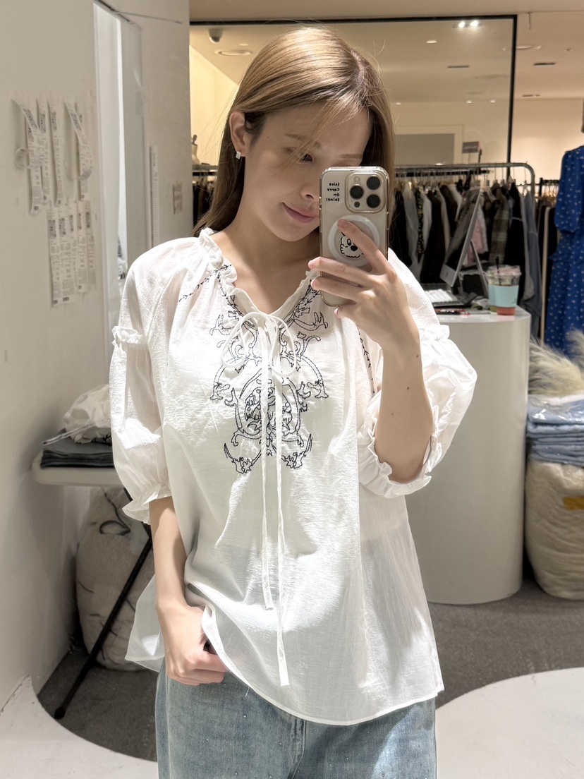 FABRIC韓國東大門直郵女裝新款26春夏休閑襯衫蕾絲衫刺繡FABRIC襯衫/蕾絲衫