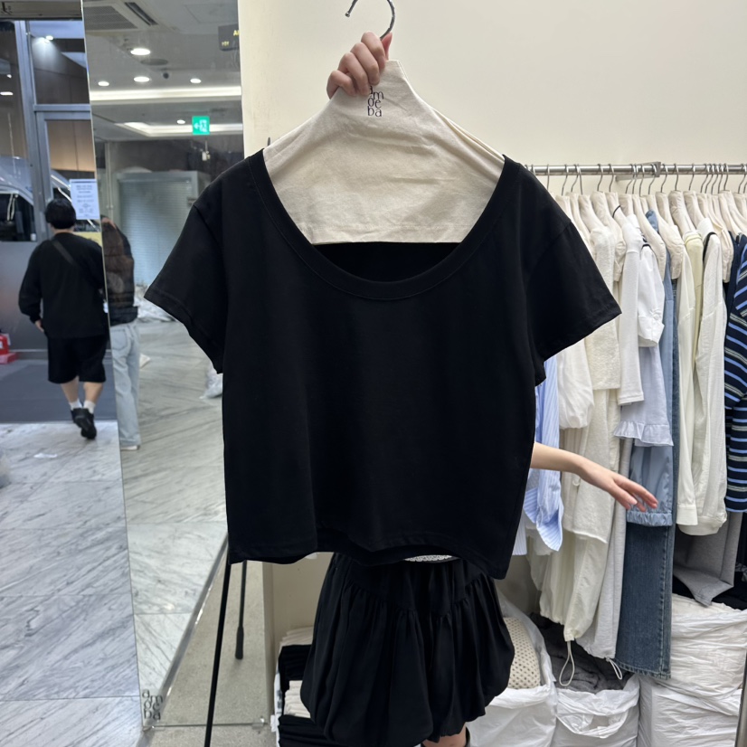 AMOEBA韓國東大門直郵女士新款時尚26春夏推薦熱賣T恤U領AMOEBAT恤圖色4黑色