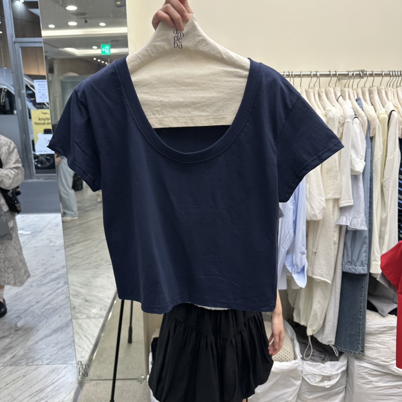 AMOEBA韓國東大門直郵女士新款時尚26春夏推薦熱賣T恤U領AMOEBAT恤圖色5深藍色