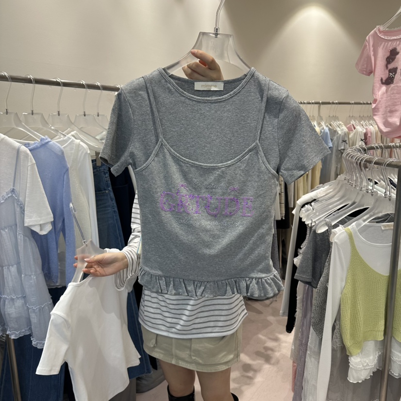 MIMME/LOOKK韓國東大門代購女士新款26春夏T恤假兩件套裝MIMME/LOOKKT恤圖色2