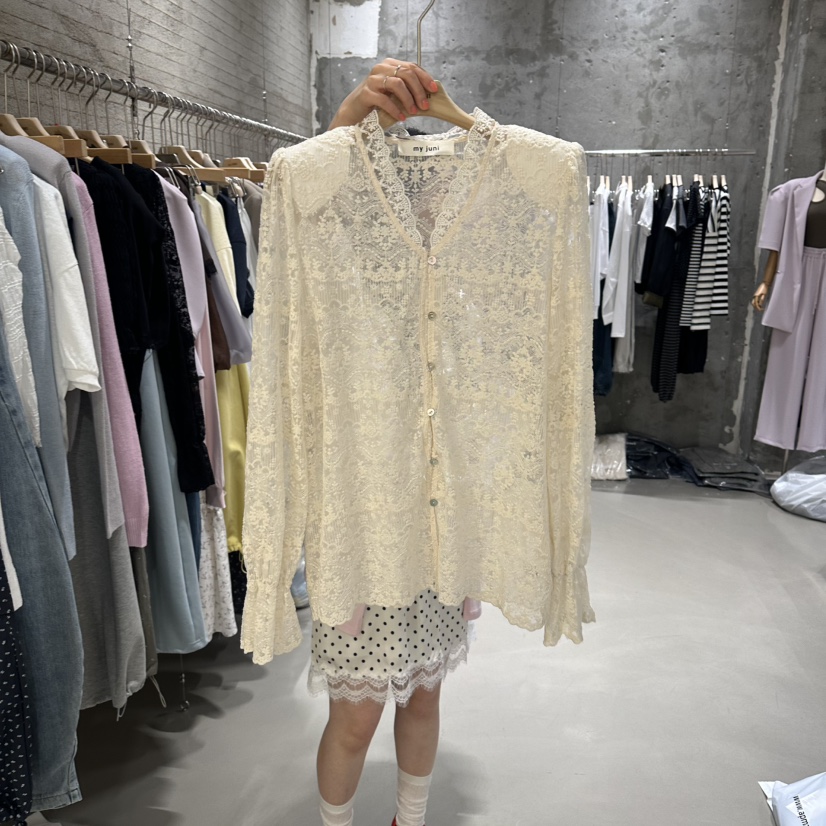 JUNI韓國代購女士新款26春夏熱賣推薦時尚襯衫蕾絲衫蕾絲my juni襯衫/蕾絲衫圖色1