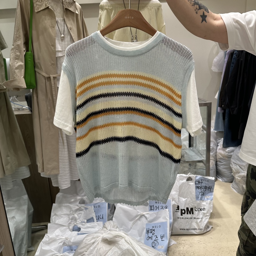 MELO韓國直郵實拍女裝新品休閑推薦26春夏熱賣針織衫假兩件MELO針織衫圖色1